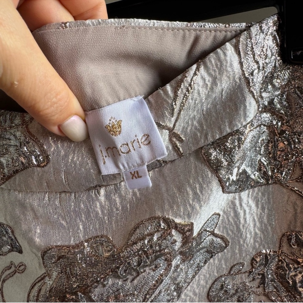 NWT J.Marie The Kai Silver Gold Floral Mini Skirt Sz XL - Picture 7 of 9